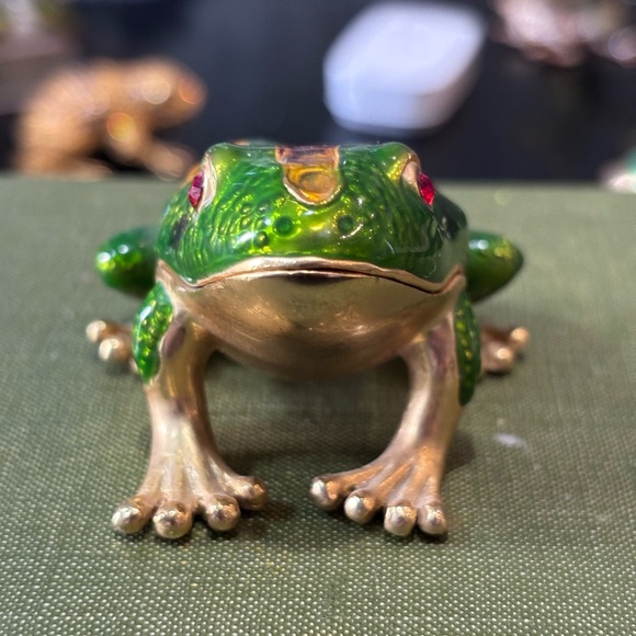Vintage Rucinni Jeweled Frog Trinket Box.Swarovski Crystal Eyes, Enamel Green - Picture 10 of 11